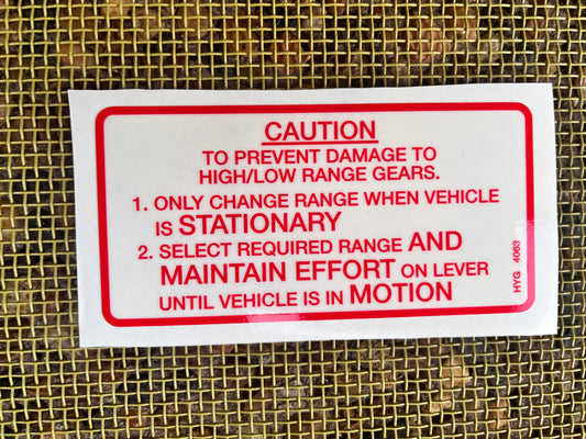 Land Rover Perentie High/Low Range Decal HYG4063
