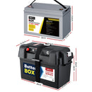 Giantz 140Ah Deep Cycle Battery & Battery Box 12V AGM Marine Sealed Battery for Caravan, 4WD or Camping