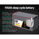 Giantz 170Ah Deep Cycle Battery 12V AGM Marine Sealed Battery for Caravan or Camping