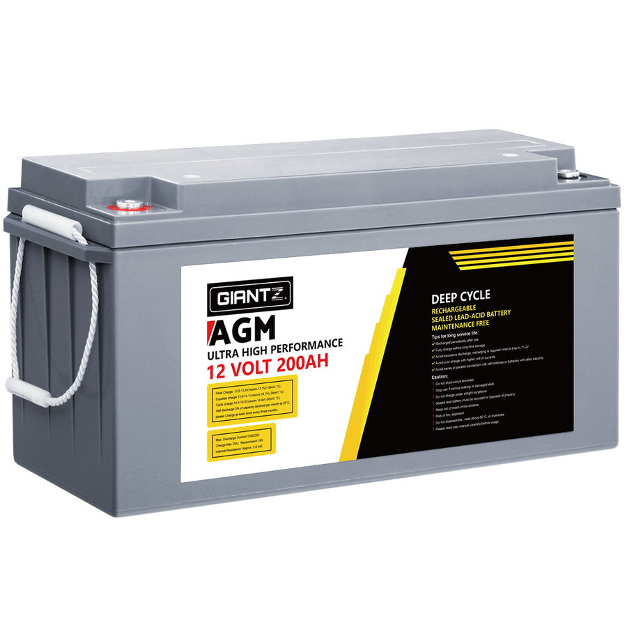 Giantz 200Ah Deep Cycle Battery 12V AGM Marine Sealed Battery for Caravan or Camping