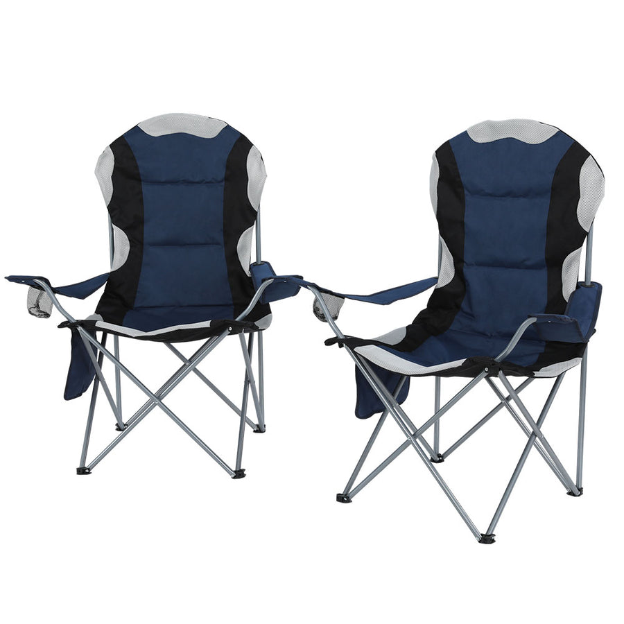 Weisshorn 2X Camping Chairs - Folding Arm Chair - Navy