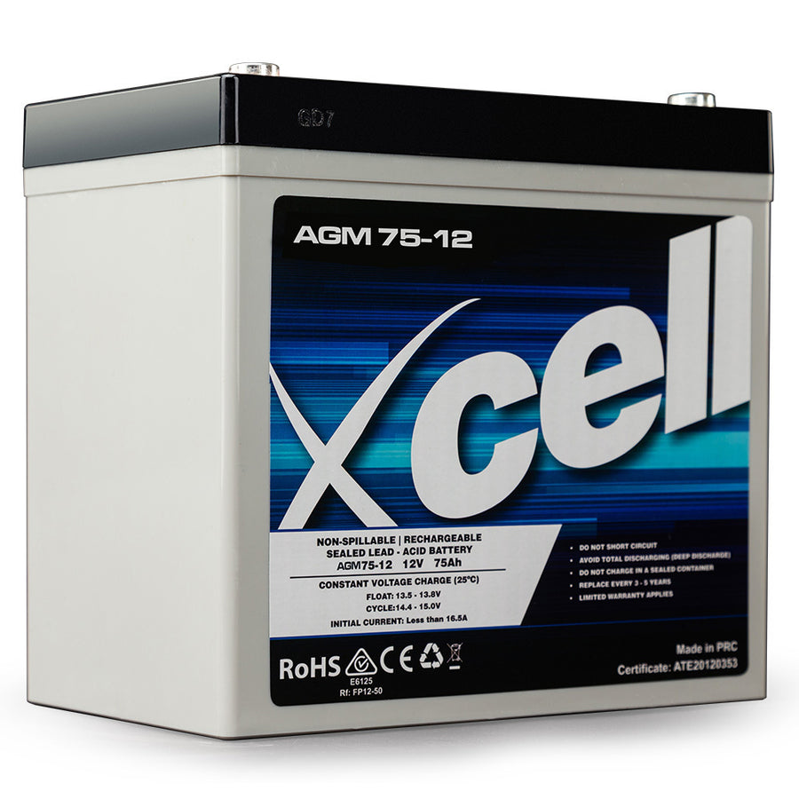 X-CELL AGM Battery 12V 75Ah Camping or Marine